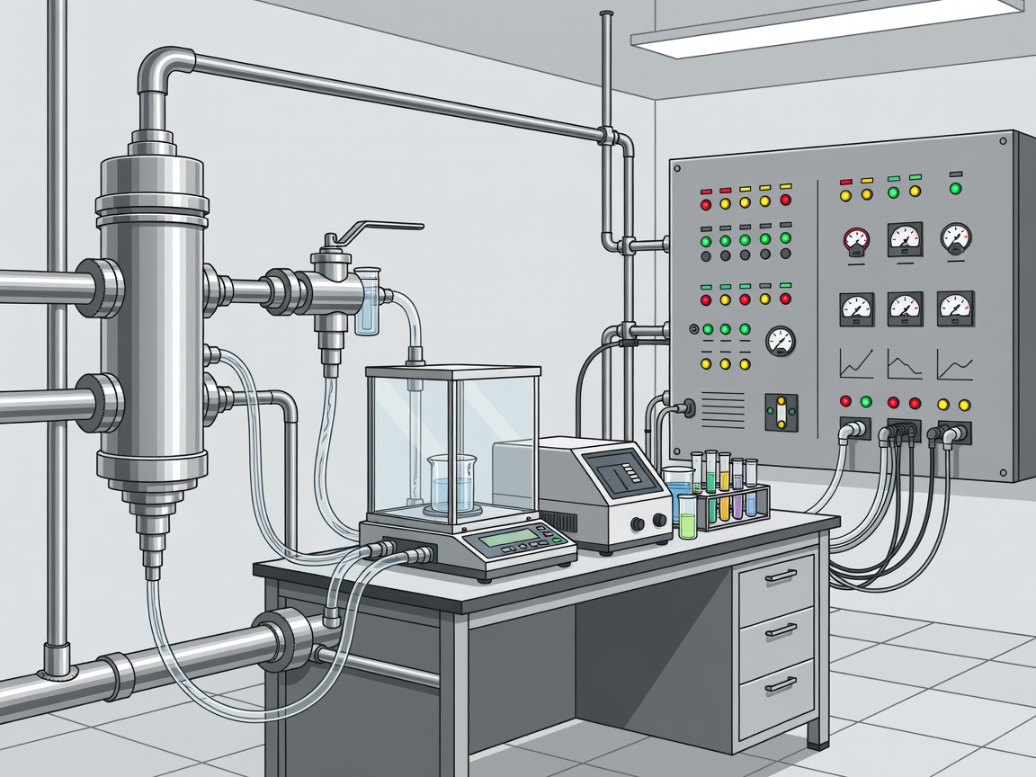 Illustrated process sensor, sampling port and laboratory instrument connected to a quality review panel